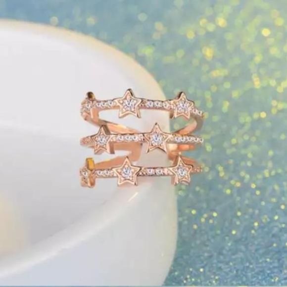 NEW 18K ROSE GOLD DIAMOND MULTI LAYER ADJUSTABLE RING, CUTE RING, SHINY RING. - Picture 5 of 7